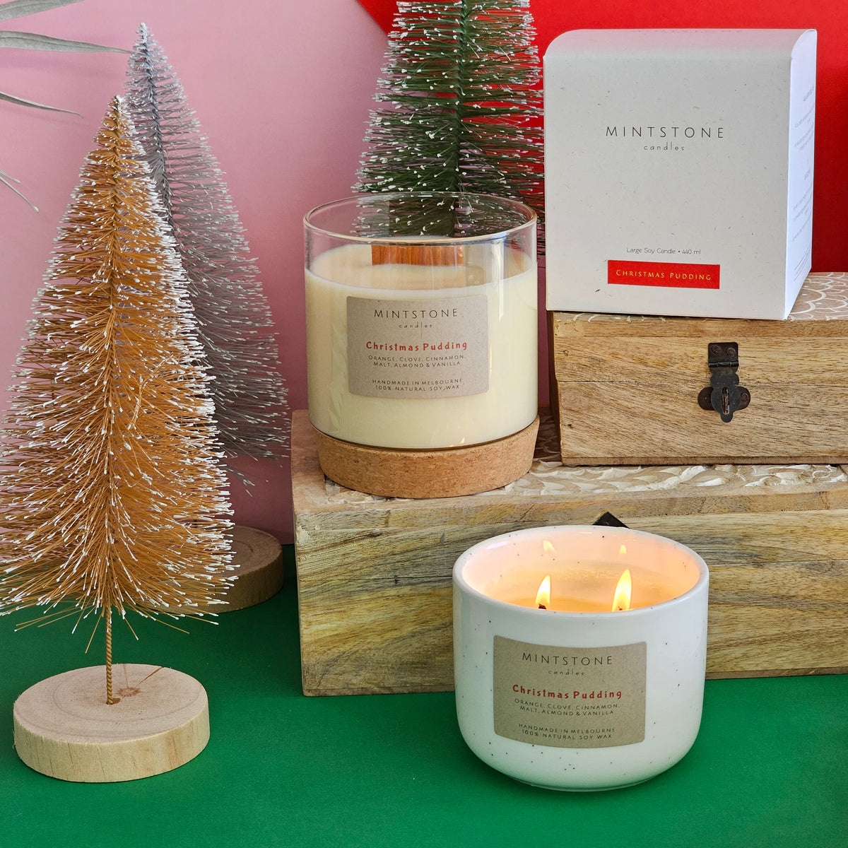 Christmas Collection Large Wood Wick Candles Mintstone Candles